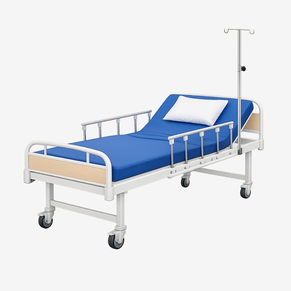 Semi Fowler Bed, Mattress, Pillow, IV Bar with wheel